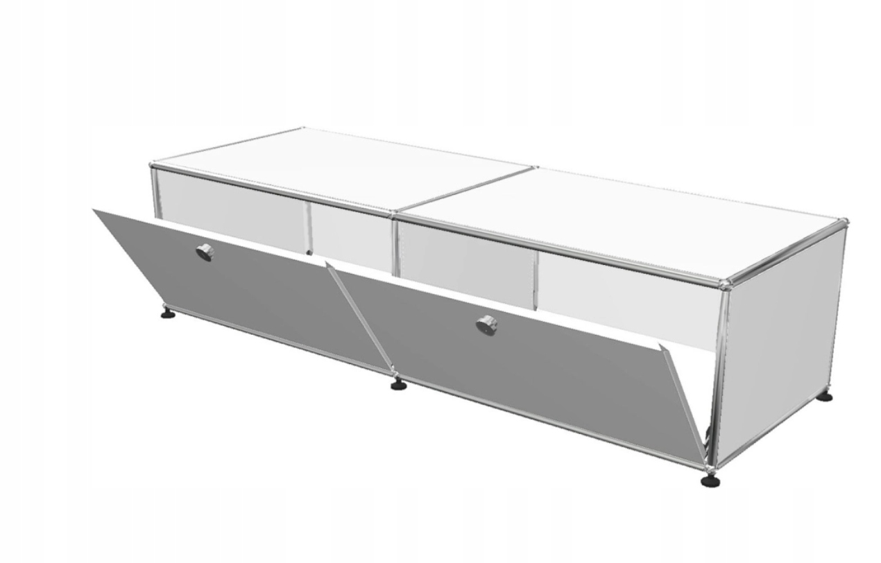 NOWOCZESNA SZAFKA RTV KOMODA NISKA BIAŁA 2 DRZWIOWA METALOWA DESIGN LOFT