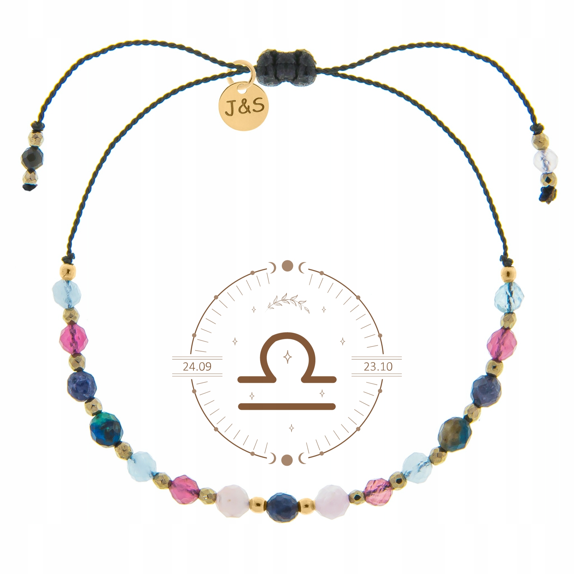 Náramek Znamení Zvěrokruhu Váha Amulet Talisman Křemen Růžový Turmalín Šňůra