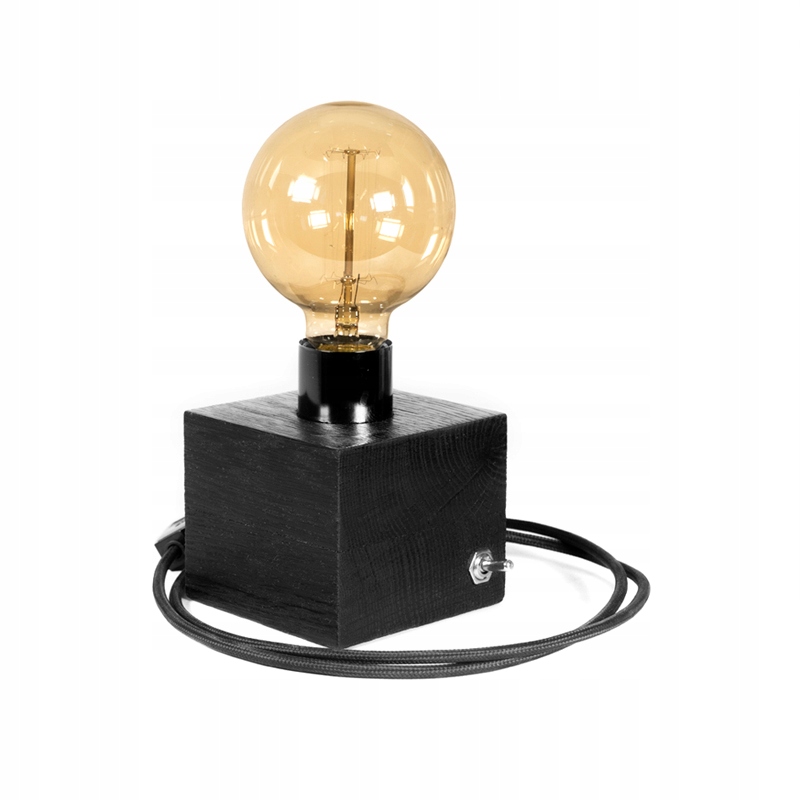 Noční Lampa Stolní Edison Černá Dubová 10x10 CM Retro žárovka E27