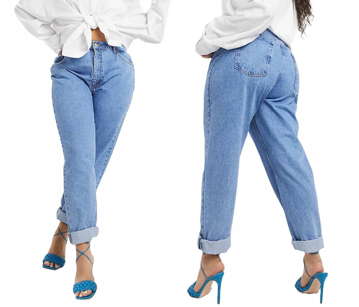 Spodnie Mom Fit Na Gumie Jeansowe Damskie Luźne Nogawki Plus Size W Gumkę