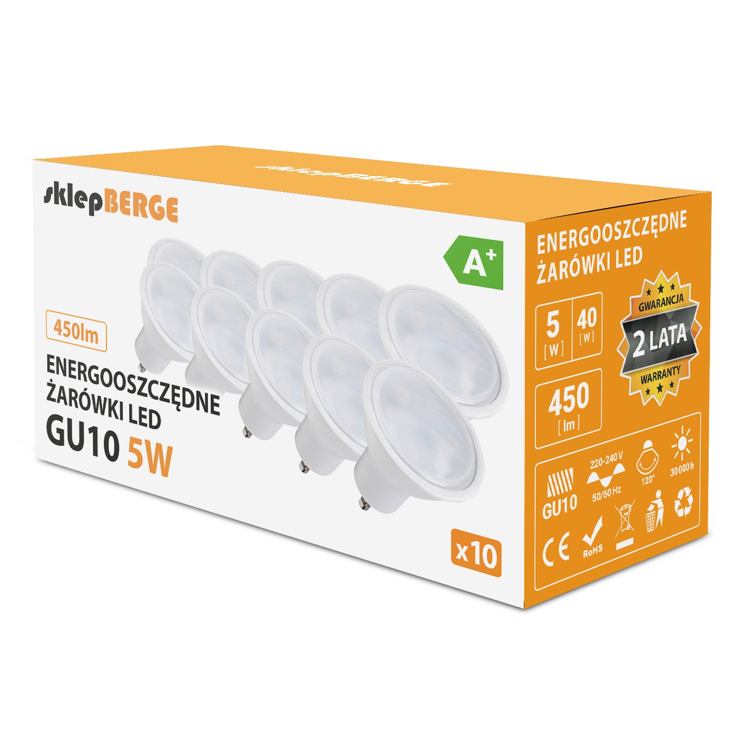 

Żarówka led GU10 5W (Zestaw 10szt) Premium Wydajna