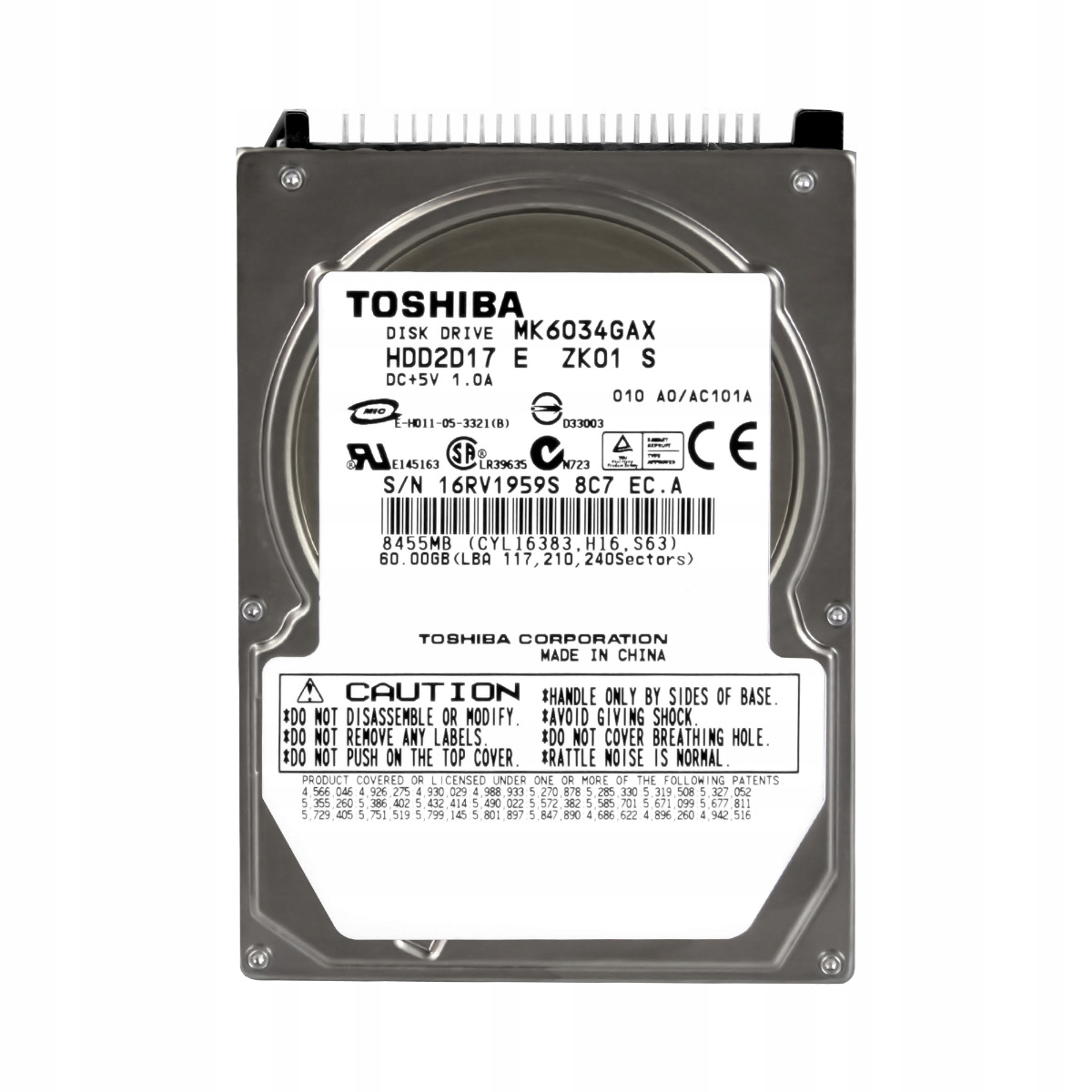 Toshiba 60GB 5400 ot/min 8MB Ata 2.5" Hdd (pevný disk) MK6034GAX