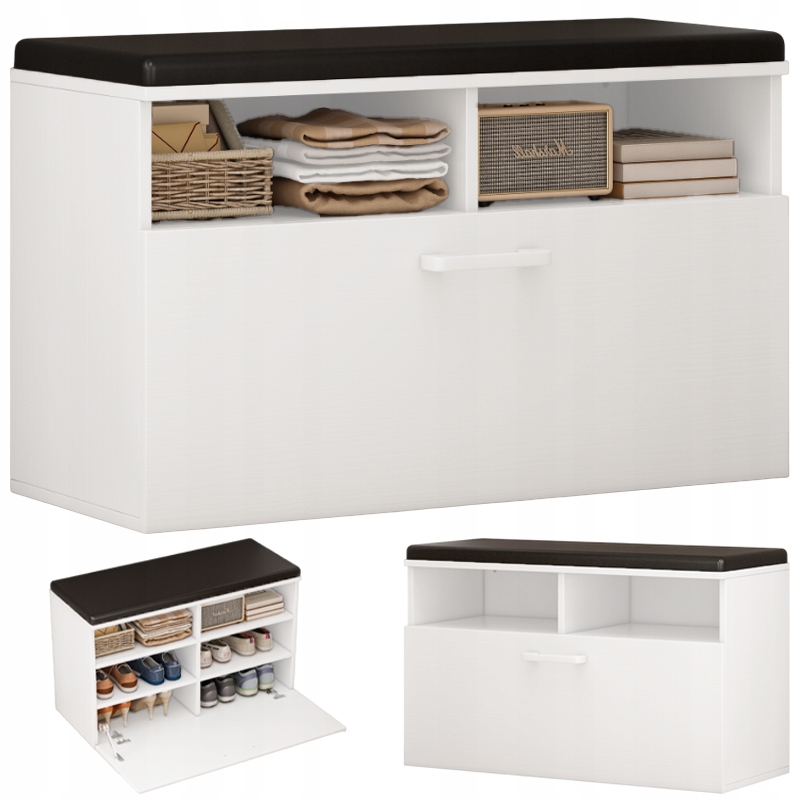Biela Skrinka Na Topánky S Sedadlom A Úložným Priestorom, Predsieň, 6 Políc, Otvárateľná