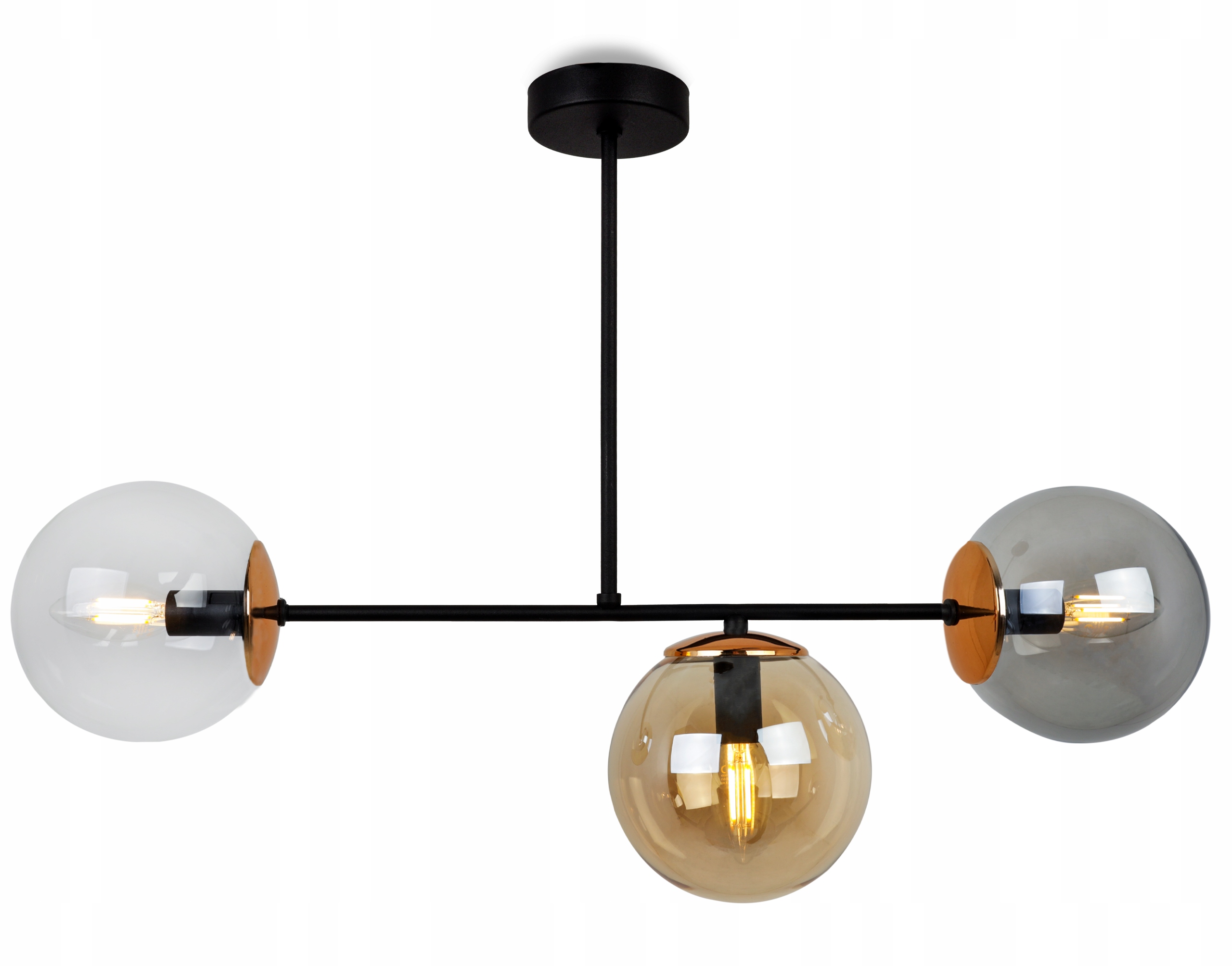 Závesná Stropná Lampa Trojnásobná Čierny Luster Sklenené Farebné Gule Loft