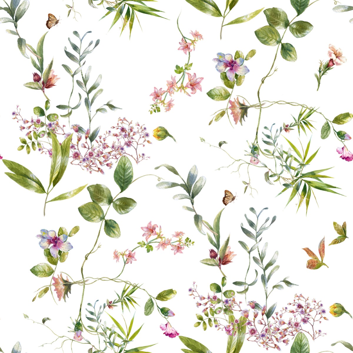 Tapeta do salonu akwarelowe LIŚCIE kwiaty polne Marka Prineo