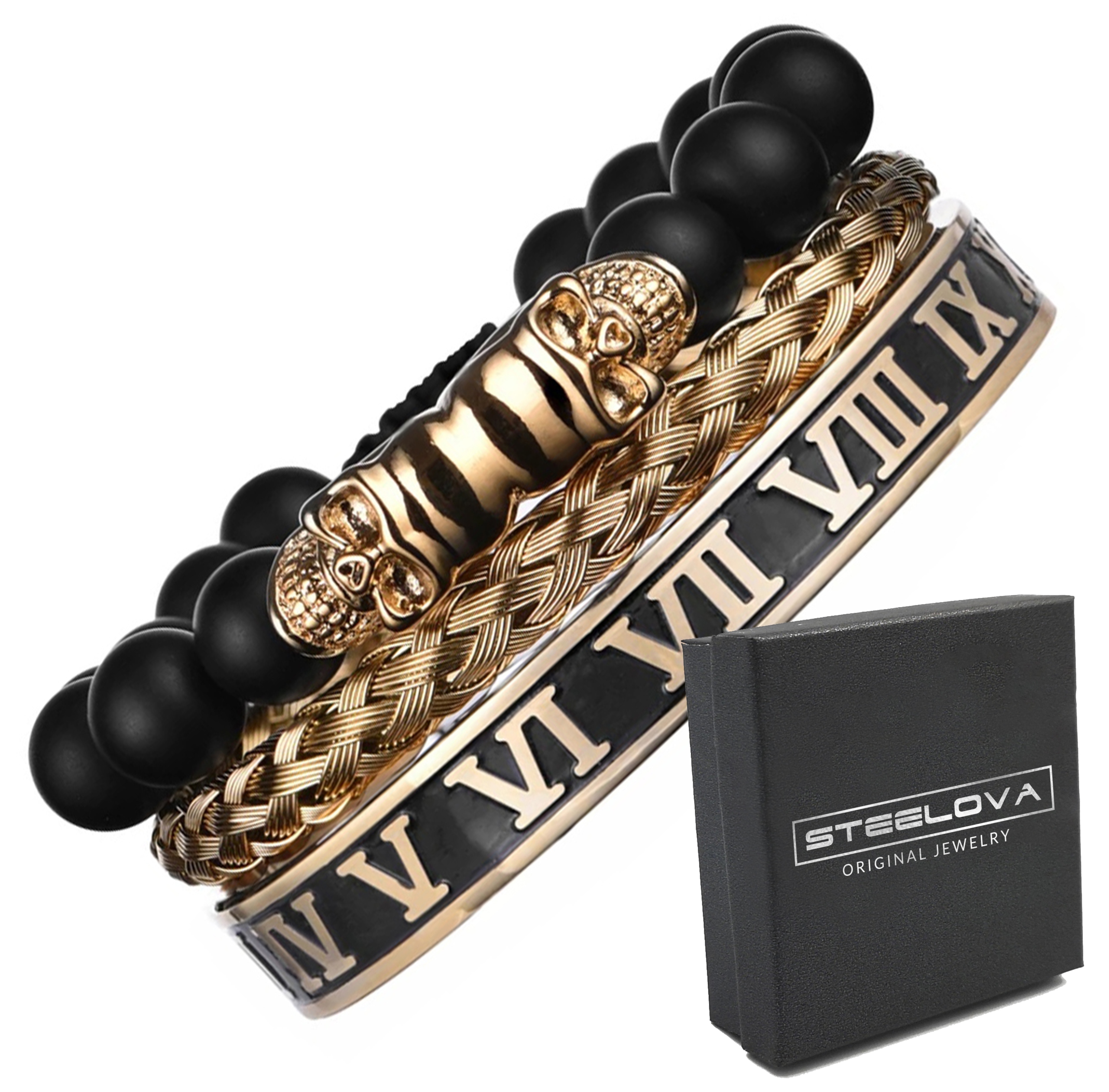 Sada náramků Zlaté lebky Bangle Korálky