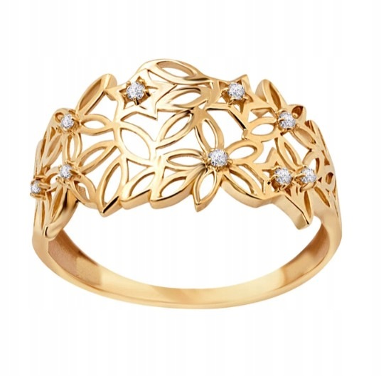 Złoty Pierścionek z Cyrkoniami Ażurowy Kwiaty r14 Verona Jewellery