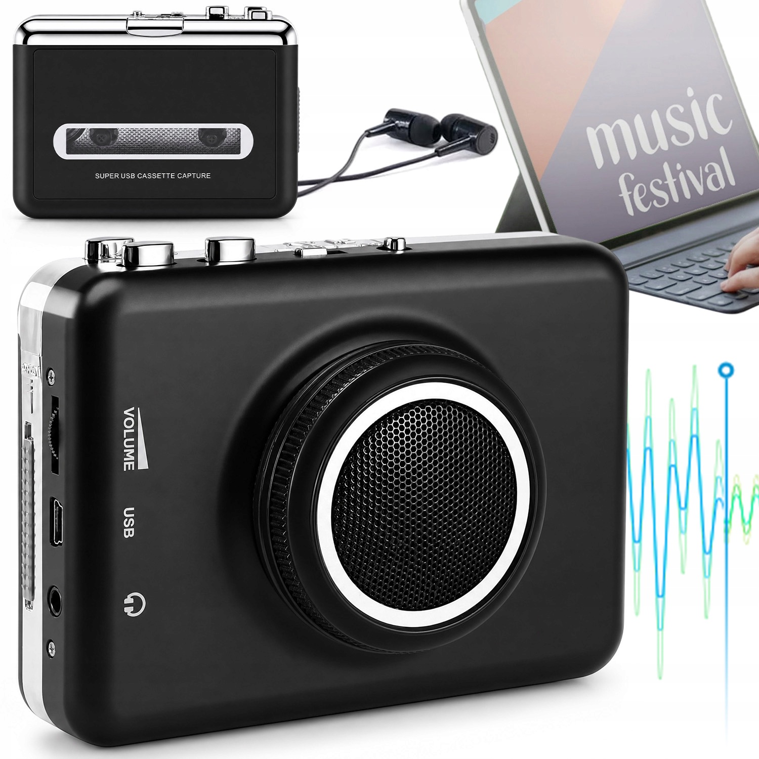Kazetový Přehrávač Magnetofon Walkman Převodník Usb MP3 Retro Sluchátka