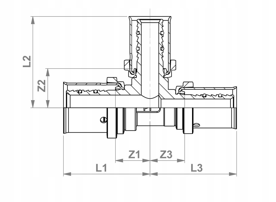 PEX TRÓJNIK REDUKCYJNY 20/16/16 ZACISKOWY RADOPRESS PIPELIFE Typ kształtka