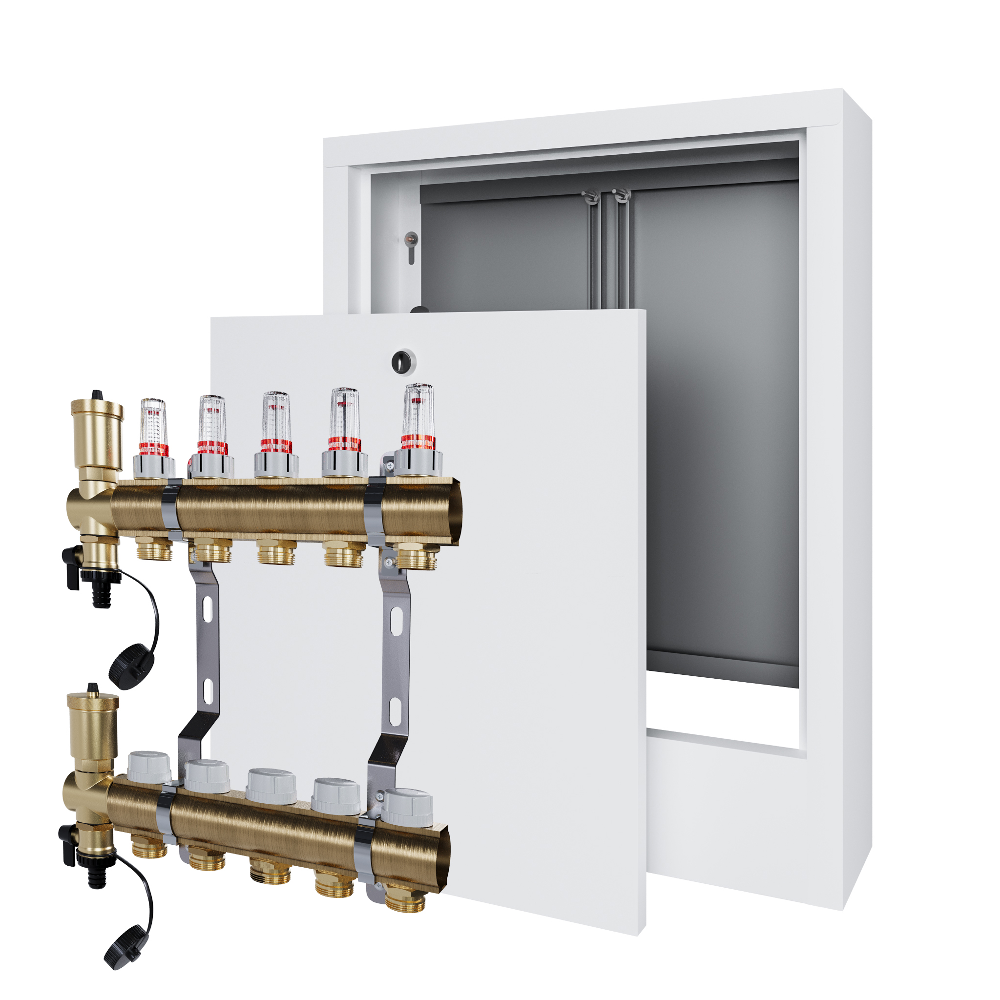 Rozdělovač pro podlahové topení 5 s podomítkovou schránkou