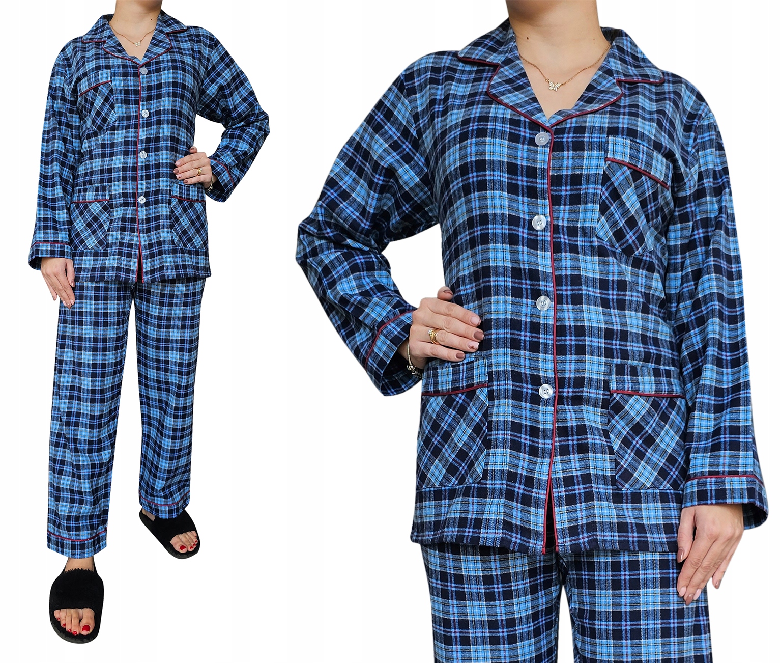 Piżama damska flanelowa rozpinana bawełna flanela XL