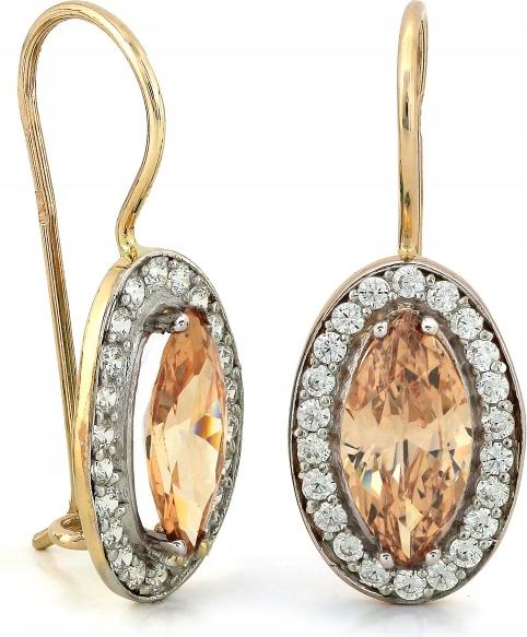 Náušnice zlaté 585 oválné na biglu s velkým oranžovým kamenem pro ni