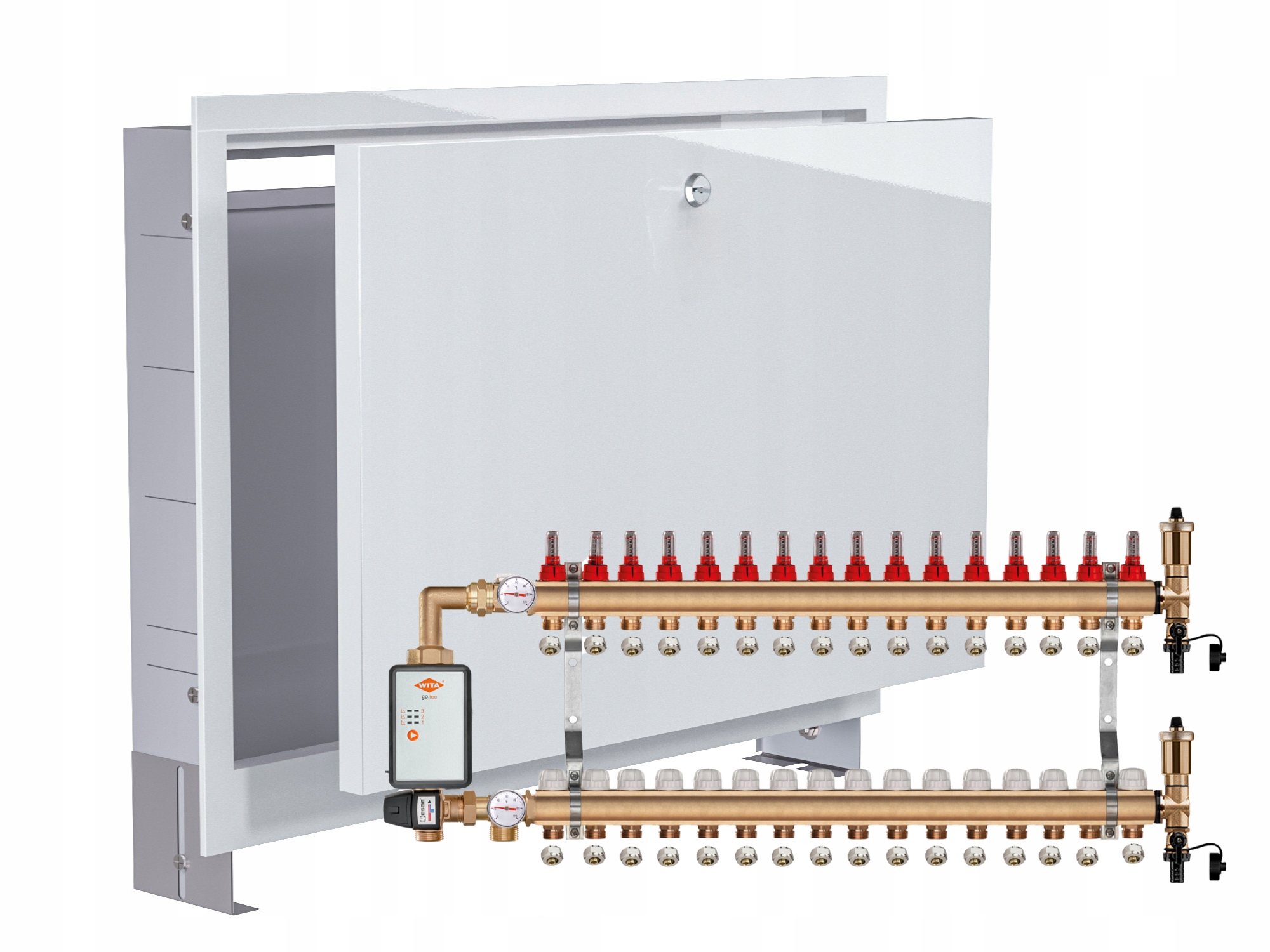 Mosazný Podlahový Rozdělovač 16+ČERPADLO Vítá Go.tec+podomítková Skříňka+pex