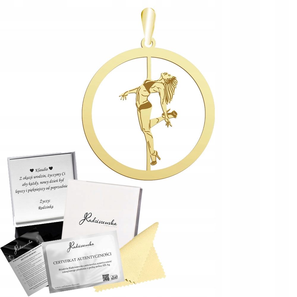 Přívěsek Zlatá Pole Dance 925 Dárek Šperky Gravírování Dedikace Bonus