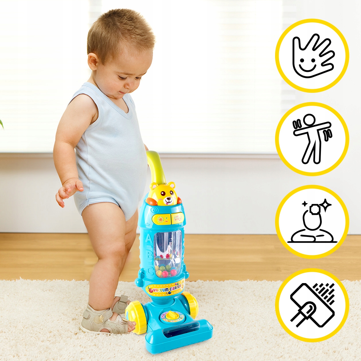 INTERAKTIVER REINIGUNGSSAUGER MIT BÄR FÜR KINDER, VERTIKAL, BATTERIEBETRIEB. Geschlecht: Jungen, Mädchen