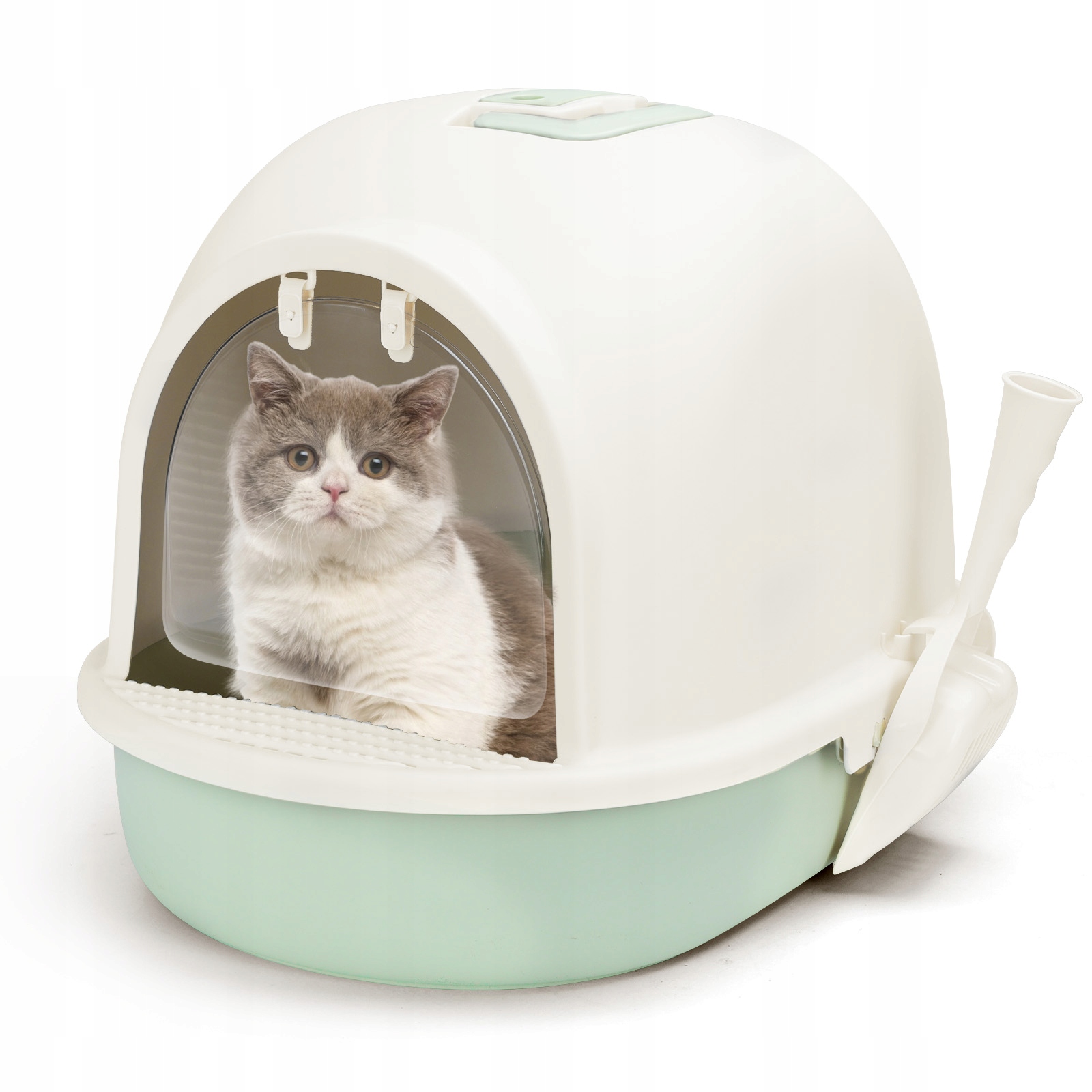 Levně Krytá kočičí toaleta pro kočky 63 x 46 x 42.5 cm zelená