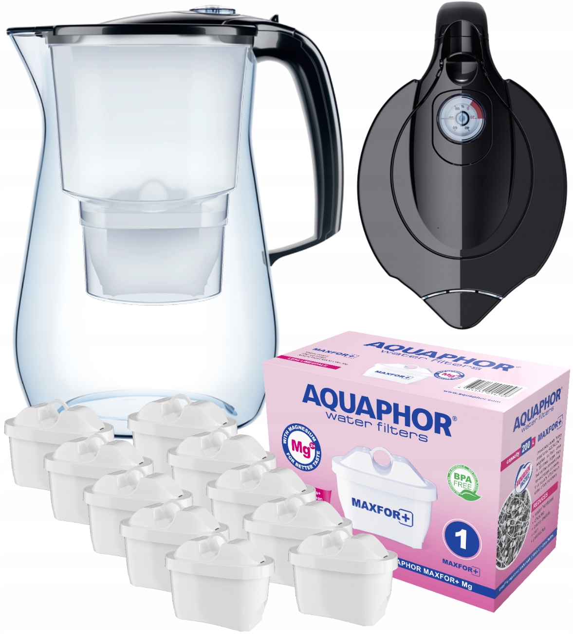 Sada filtrační konvice Aquaphor Onyx 4,2 l černá 10 náplní Maxfor mg+