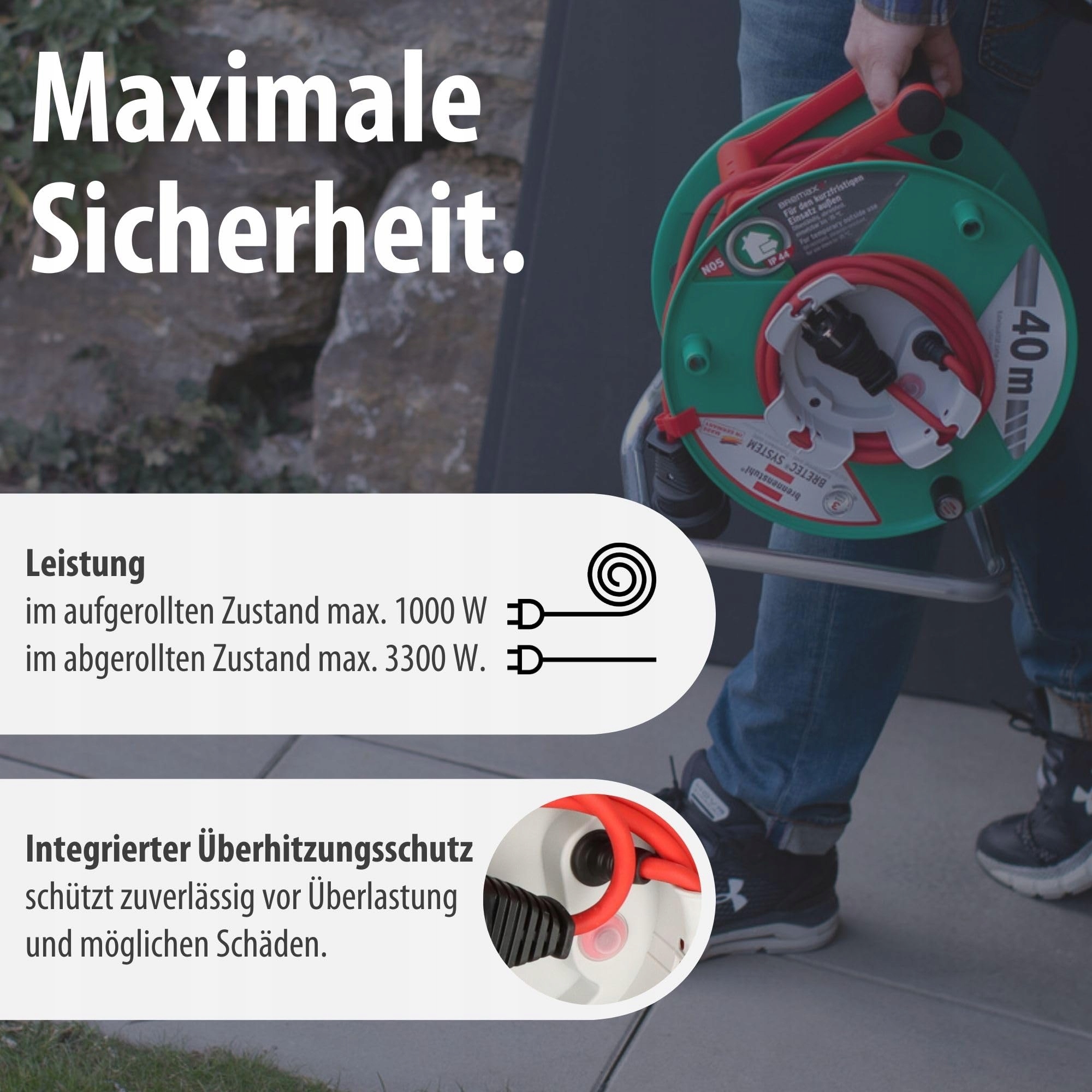 BRENNENSTUHL Bęben Kablowy Ogrodowy IP44 40m Czerwony Do Kosiarki — miniatura 5