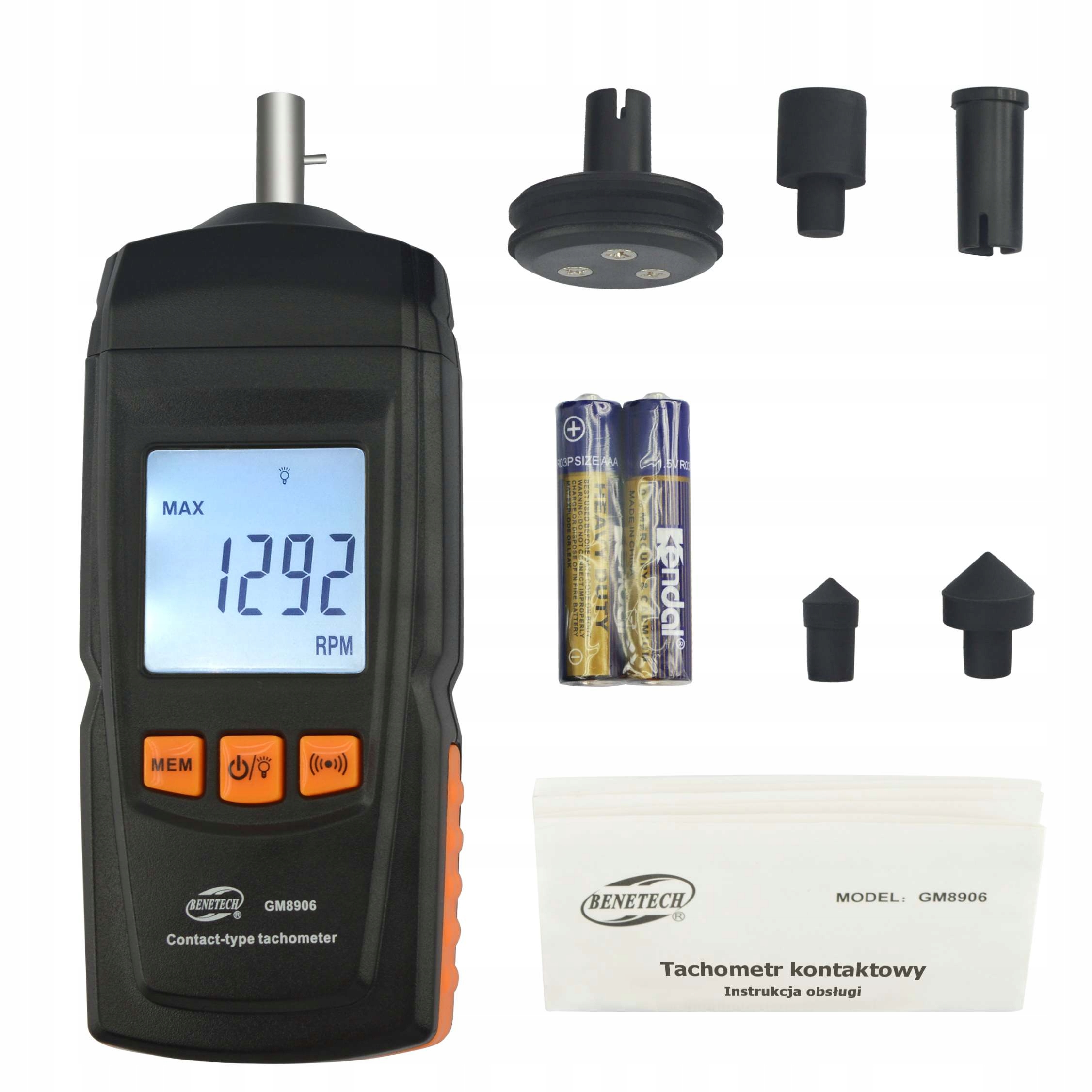 TACHOMETR OBROTOMIERZ CYFROWY MIERNIK OBROTÓW, PRĘDKOŚCI DO 99999 RPM LCD Marka Benetech