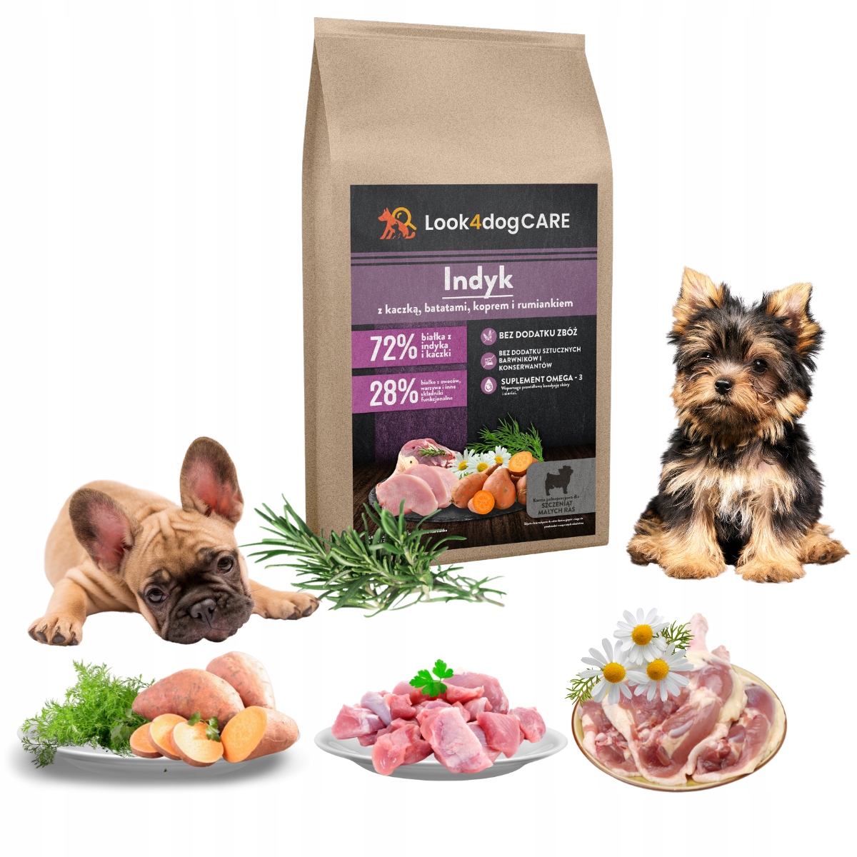 Levně Krmivo pro psy Look4dog Care krůta s kachnou bez obilovin štěně malé plemeno 2 kg