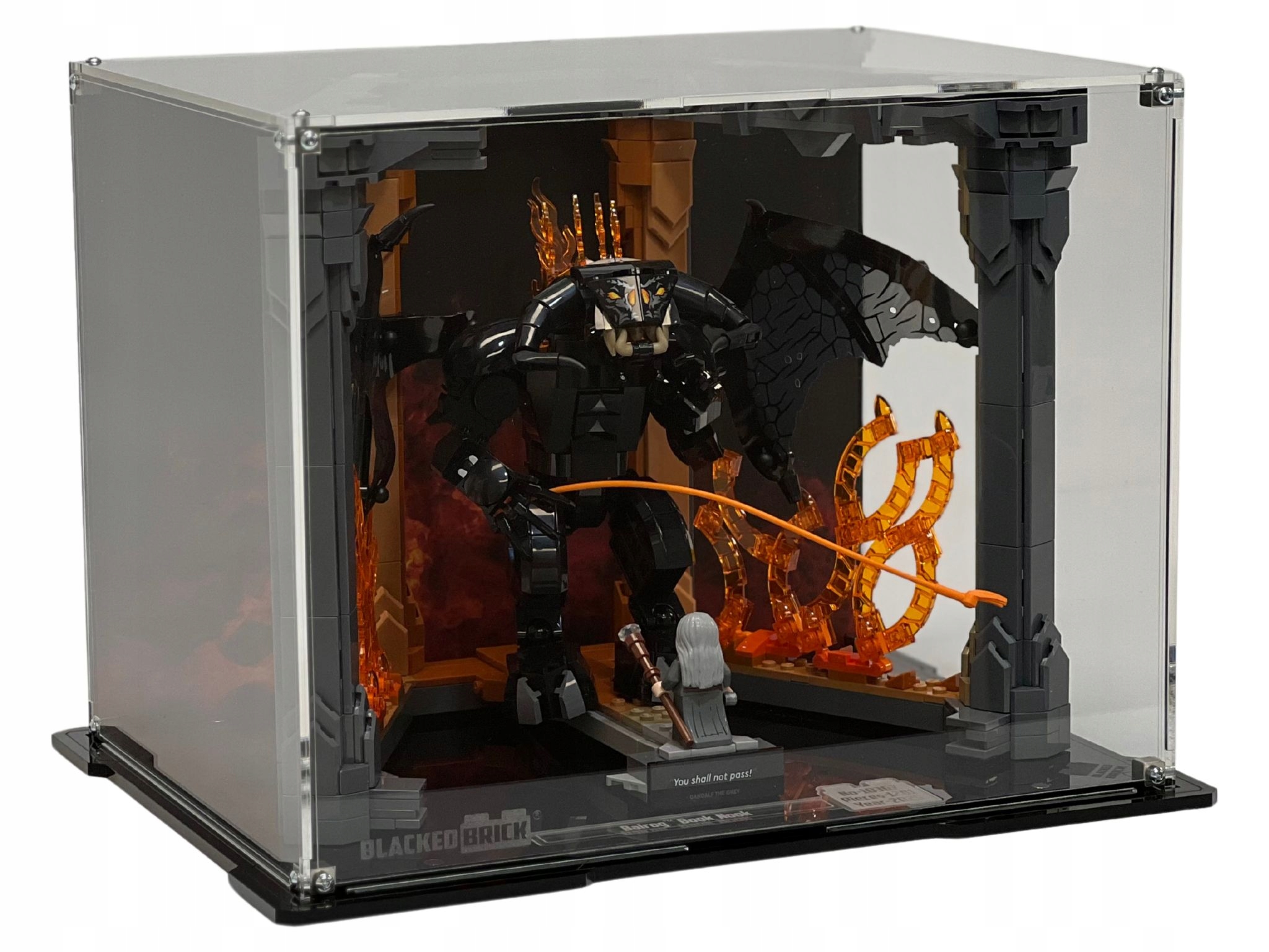 Vitrína s pozadím Blacked Brick pre Lego 10367 Icons Pán prsteňov Balrog