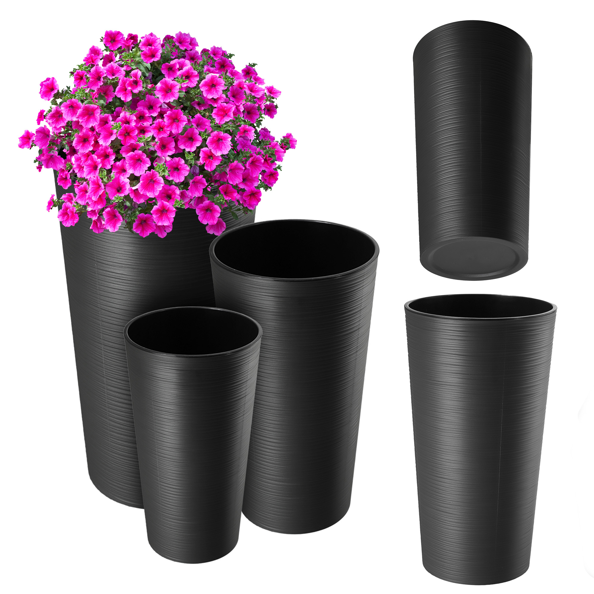 Zestaw 3szt Doniczka Donica Ogrodowa Wkład Wysoka Duża Grafit 37+47+57 cm
