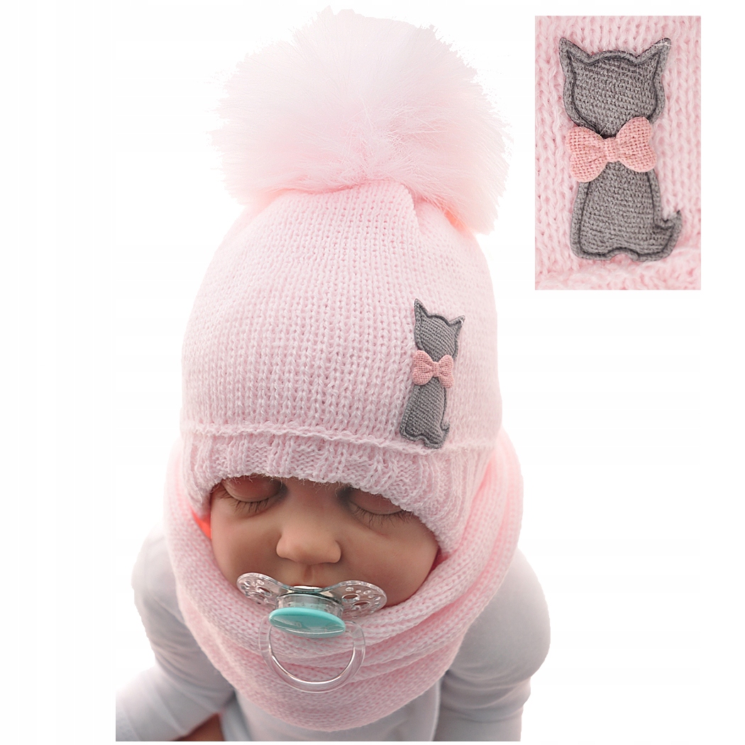 

Komplet zimowy Puchaty Pompon czapka+komin r.40