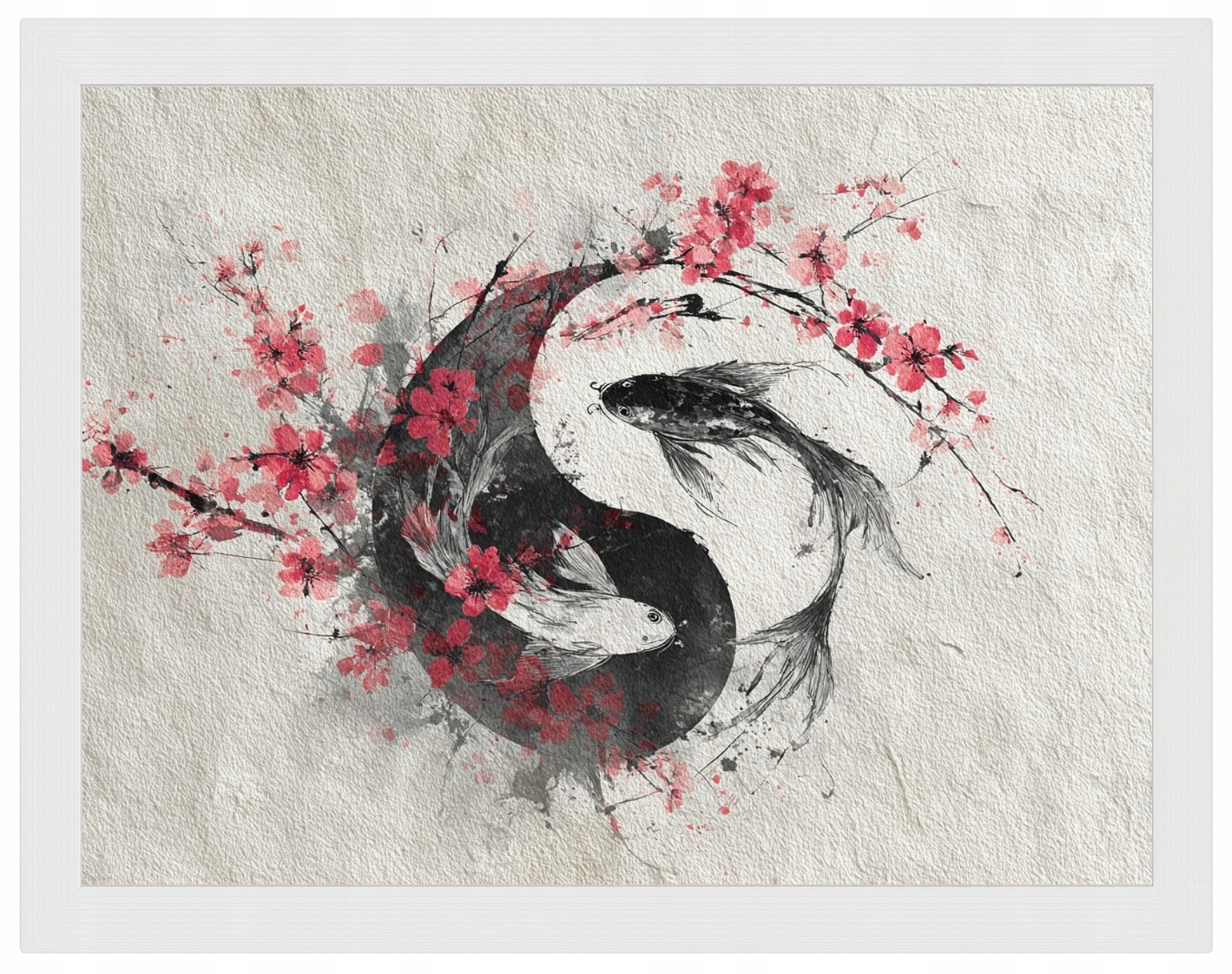 Plakát Rámeček Dřevo Koi Ryby Yin Yang Japonsko Sakura Feng Shui 80x60