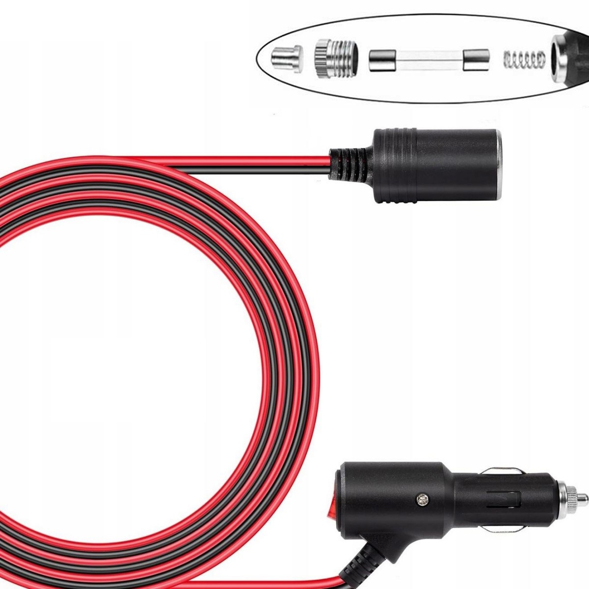 PRZEDŁUŻACZ GNIAZDA ZAPALNICZKI 2m Z PRZEŁĄCZNIKIEM 15A WTYK GNIAZDO 16AWG