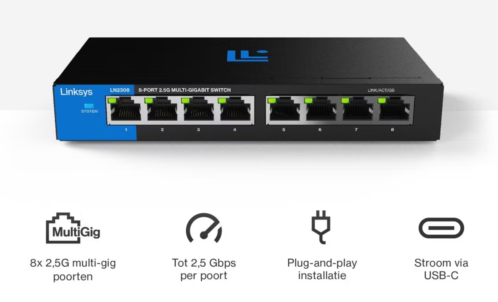 Przełącznik sieciowy Linksys Multi-Gig 2.5G Unmanaged 8-Port Switch LN2308