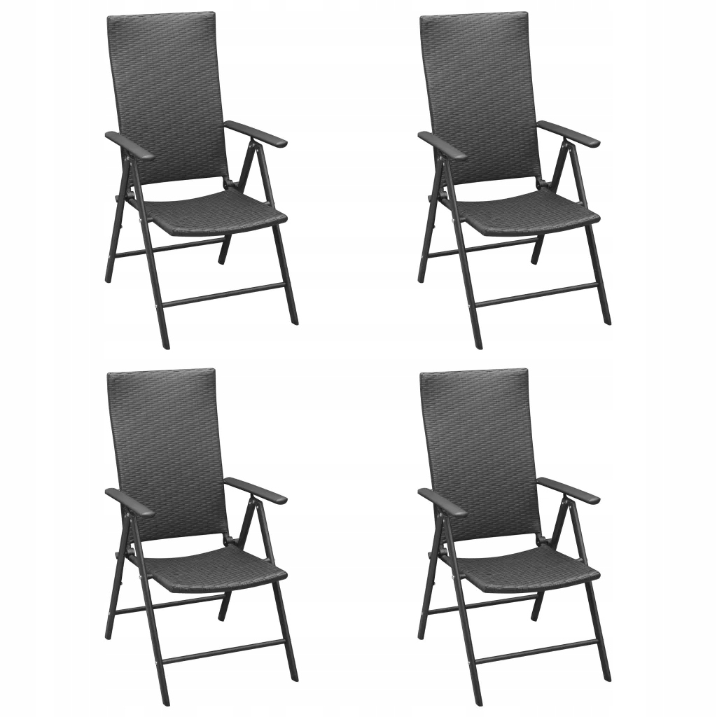 Skladané záhradné stoličky, 4 ks, polyratan, čierne