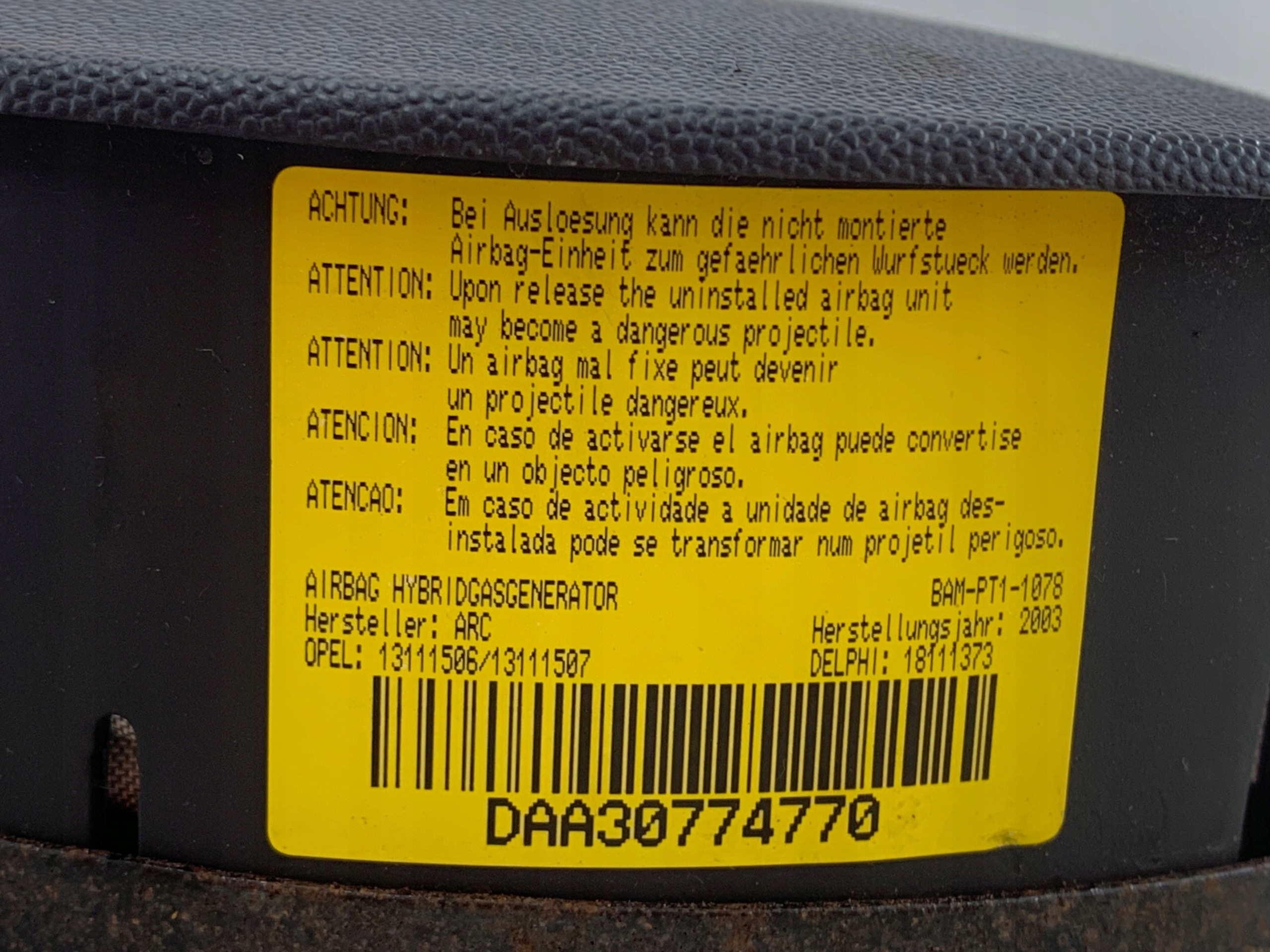 OPEL CORSA C airbag luft airbag 09130793