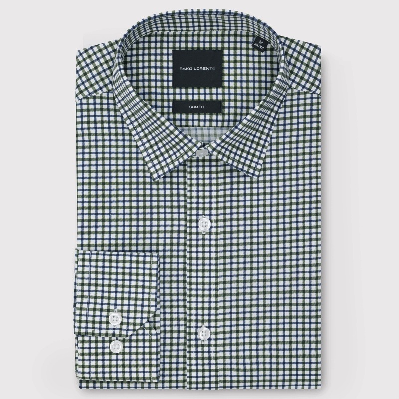 Zelená kostkovaná bavlněná košile Slim Fit Pako Lorente s dlouhým rukávem vel XXL