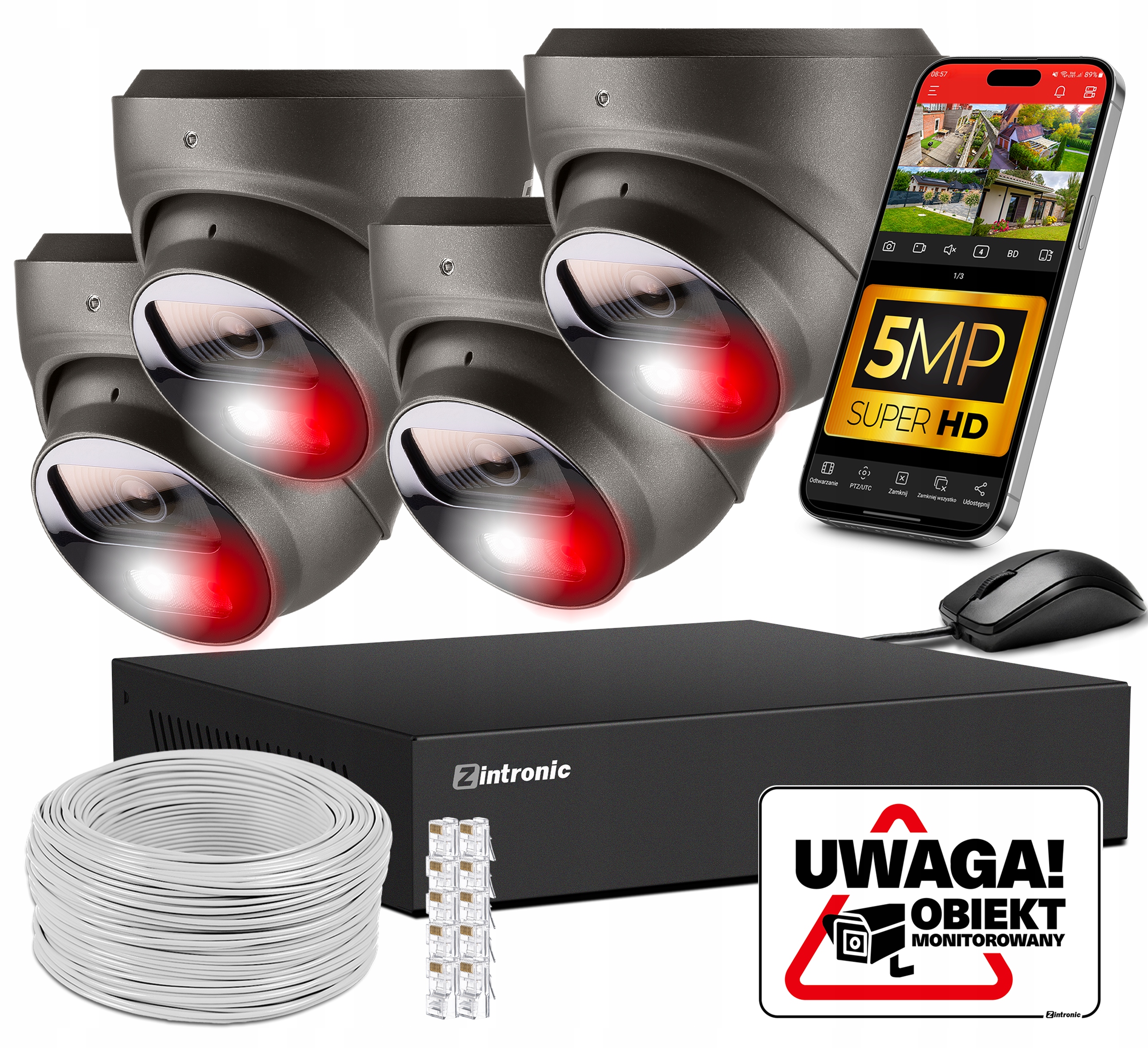 Sada kamer pro Ip PoE Monitorování 4 Kamery 5MPx Šedá Audio Detekce