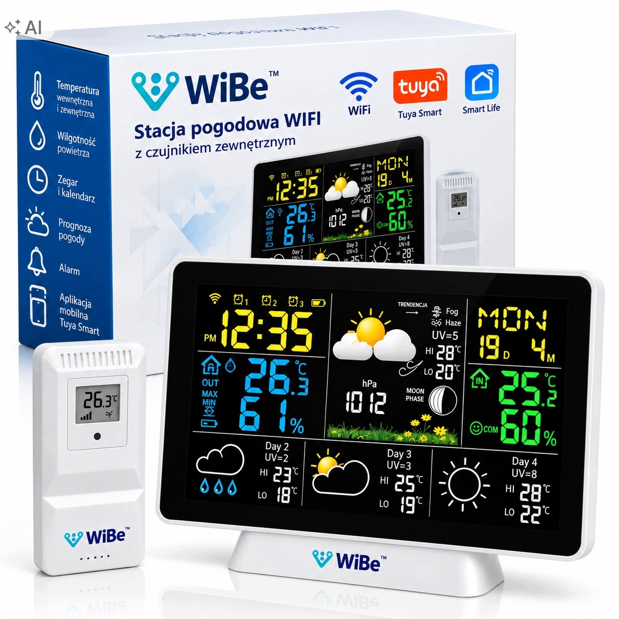 Stacja pogodowa pogody termometr higrometr barometr budzik smart WiFi Tuya