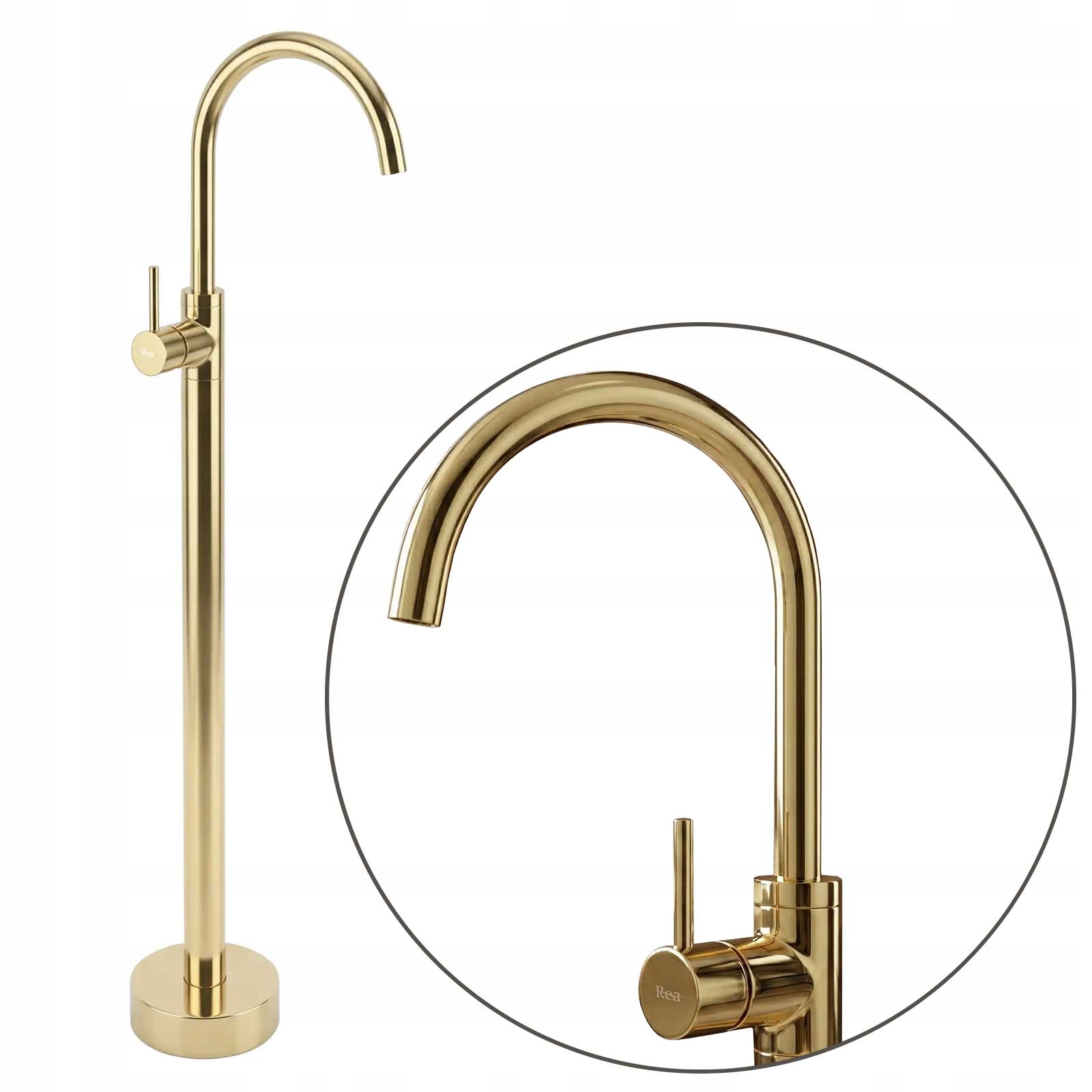 Podlahová umyvadlová baterie Lungo Zlatá lesklá Pohyblivý výtok 20 cm