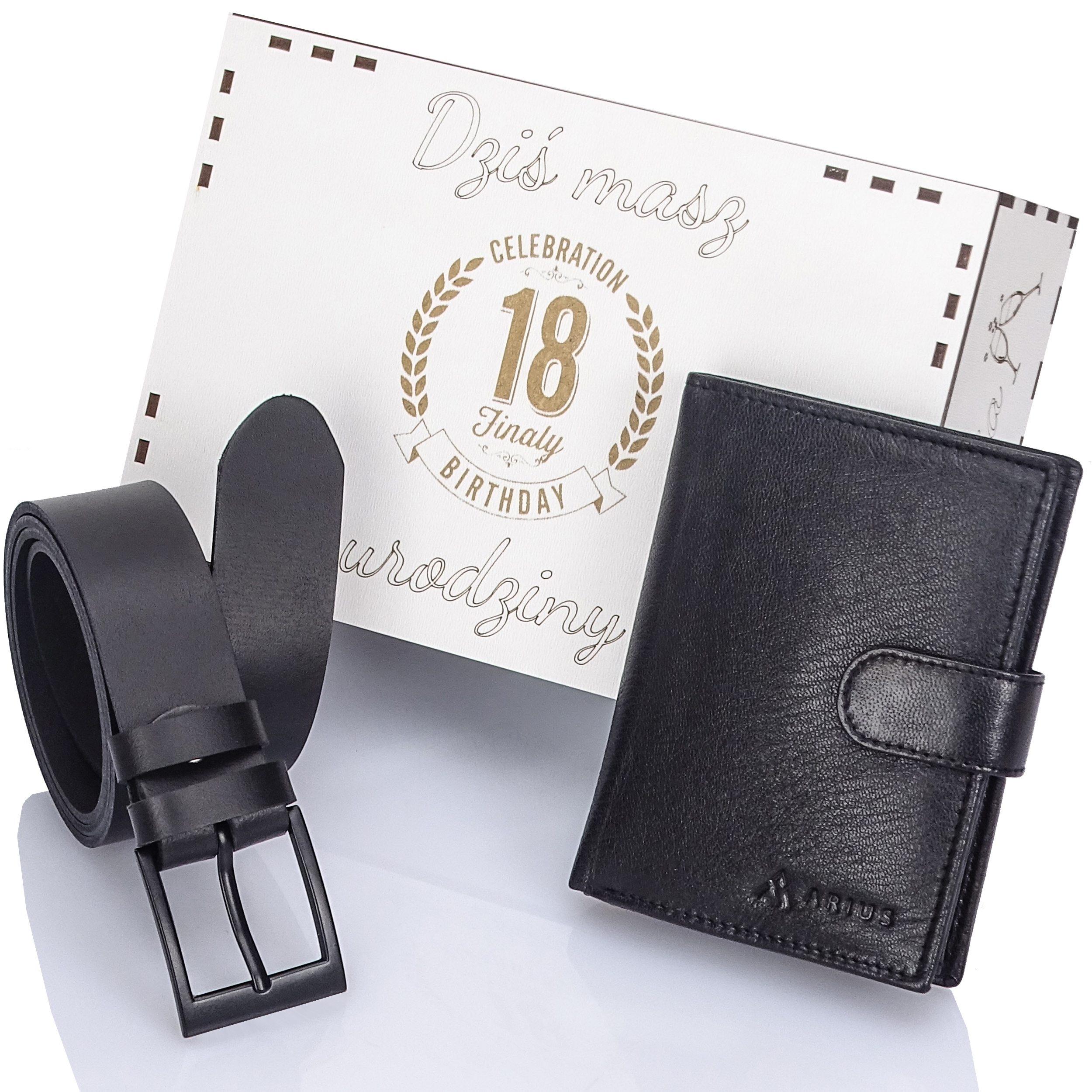 Dárková Sada 18. narozeninová kožená peněženka Rfid Pásek pro muže, černá