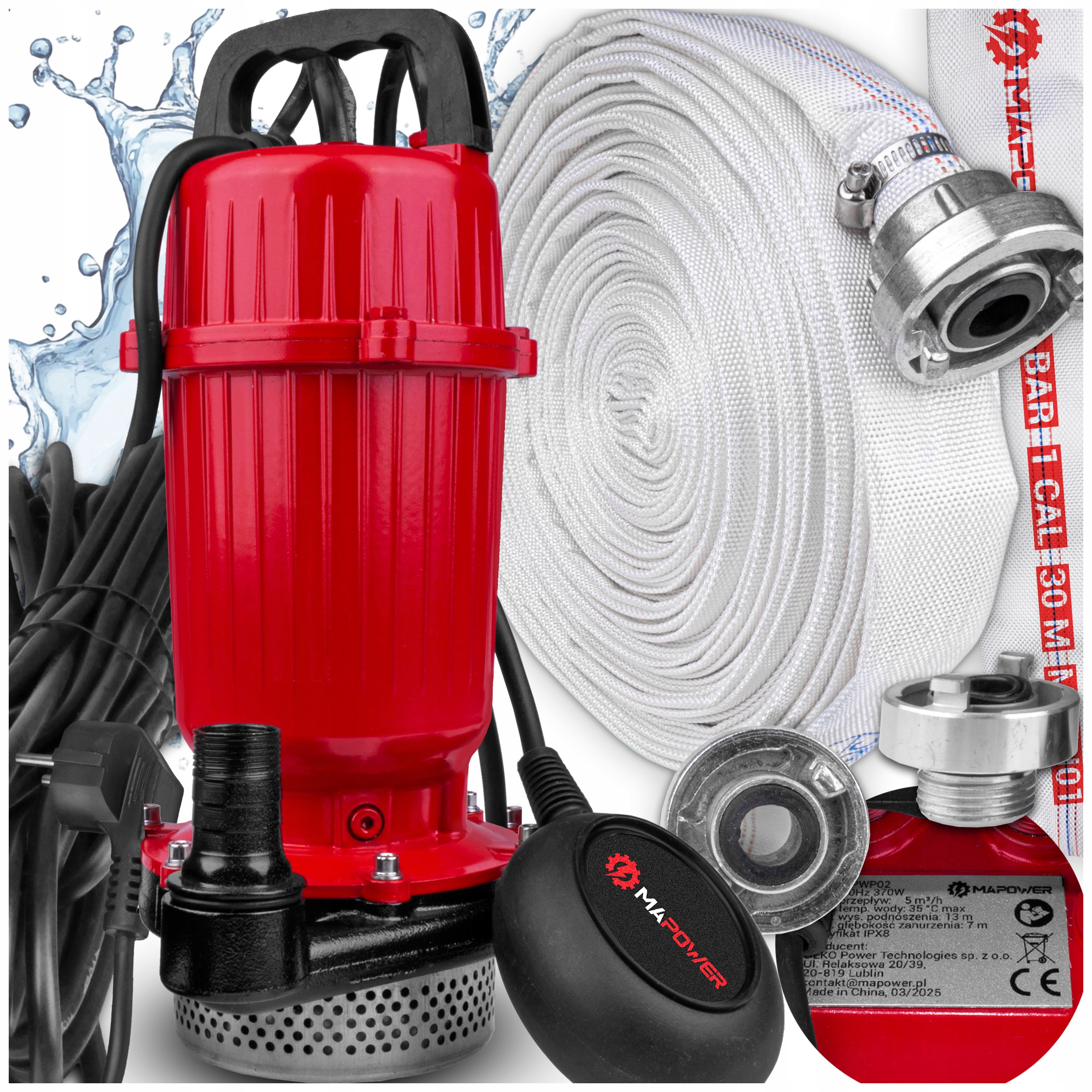 Čerpadlo Na Čistú, Špinavú Vodu Bazéna Ponorný Plavák Hadica 1 Palec Mapower