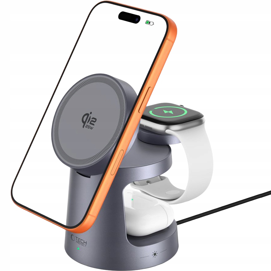 Ładowarka indukcyjna Qi2.2 3w1 25W dla telefonu Tech-Protect do MagSafe Led