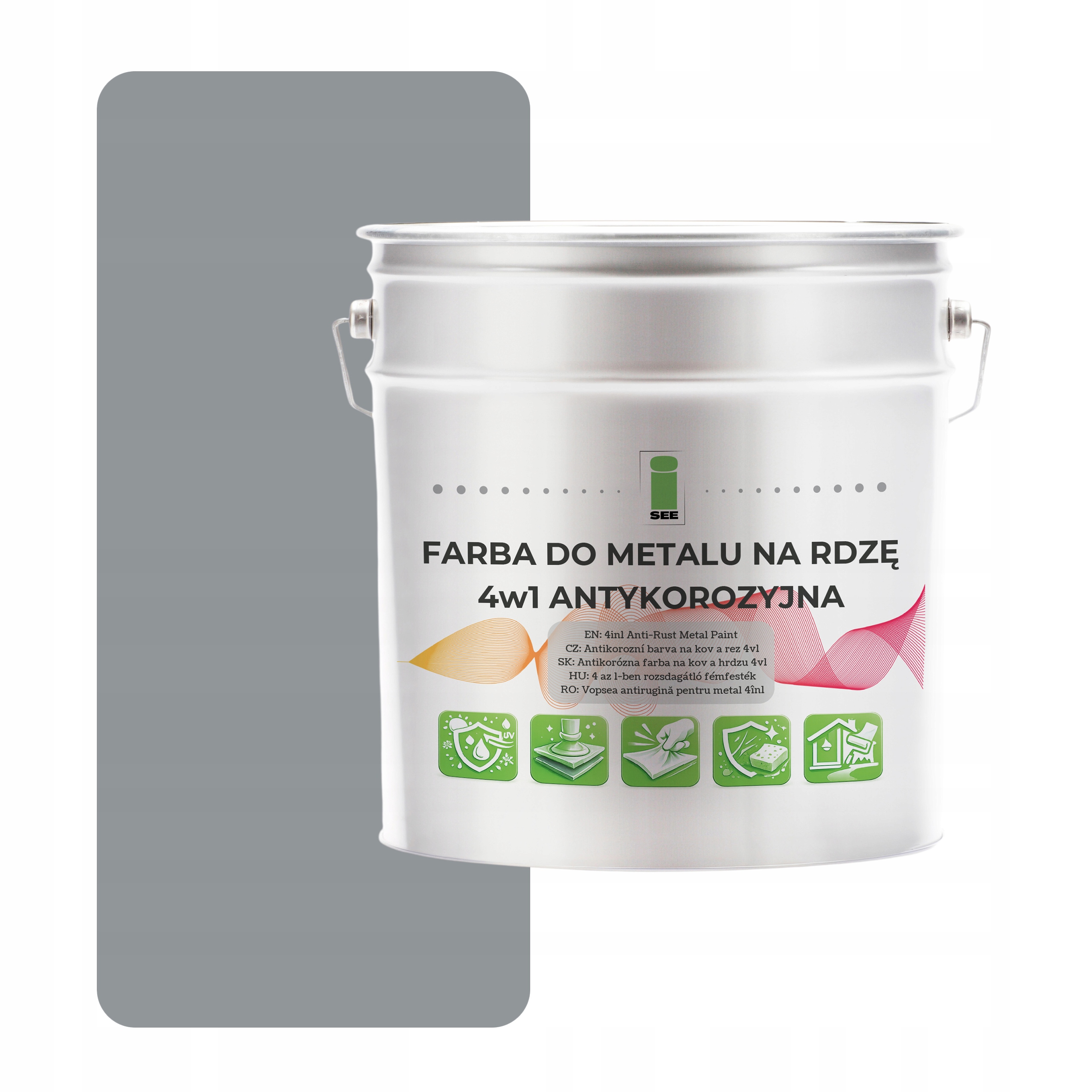 Barva na kov proti korozi 4v1 šedá RAL7045 I See pozink ocel 5L lesk