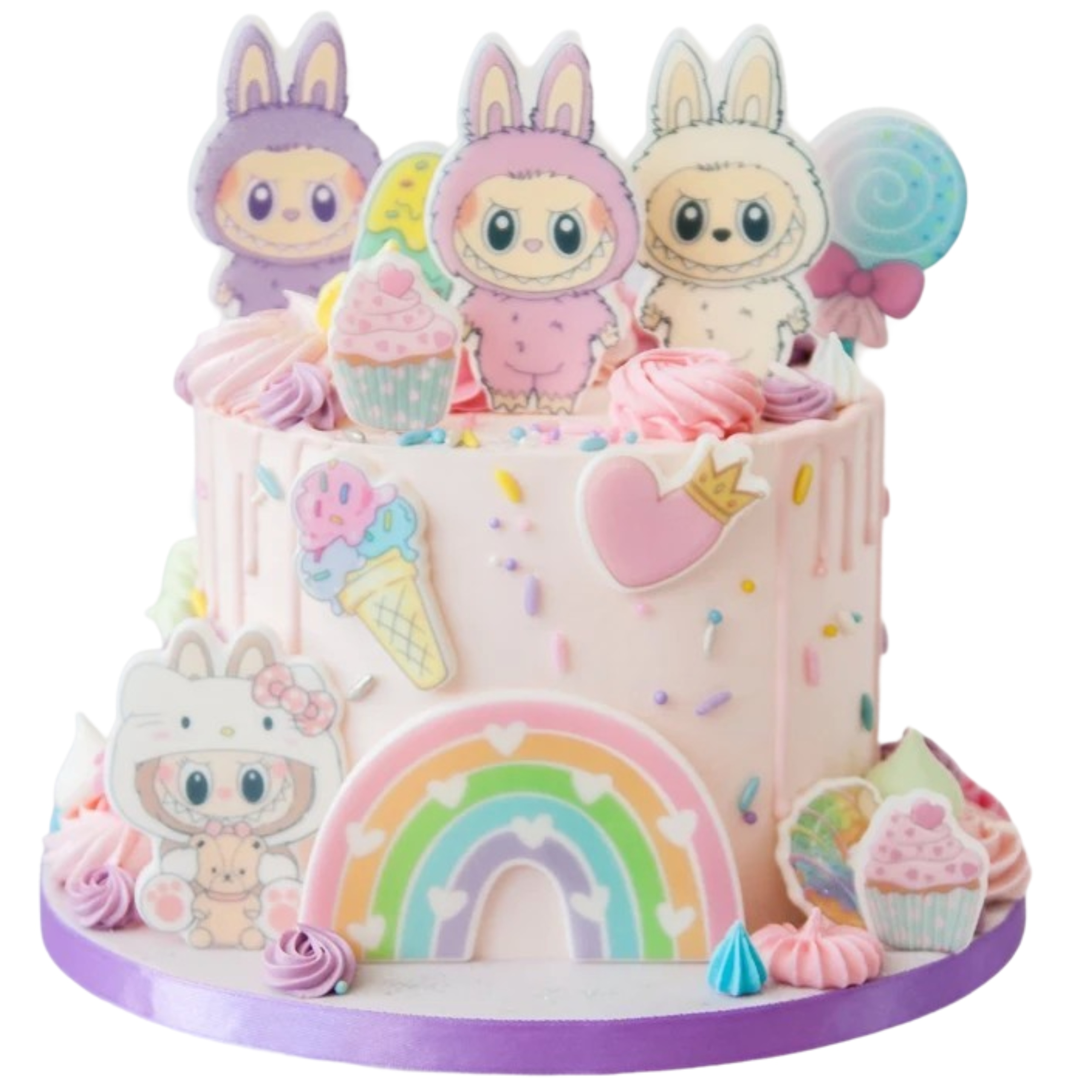 Dekoracje na Tort Labubu 12El. 2D opłatek na masie cukrowej Zestaw