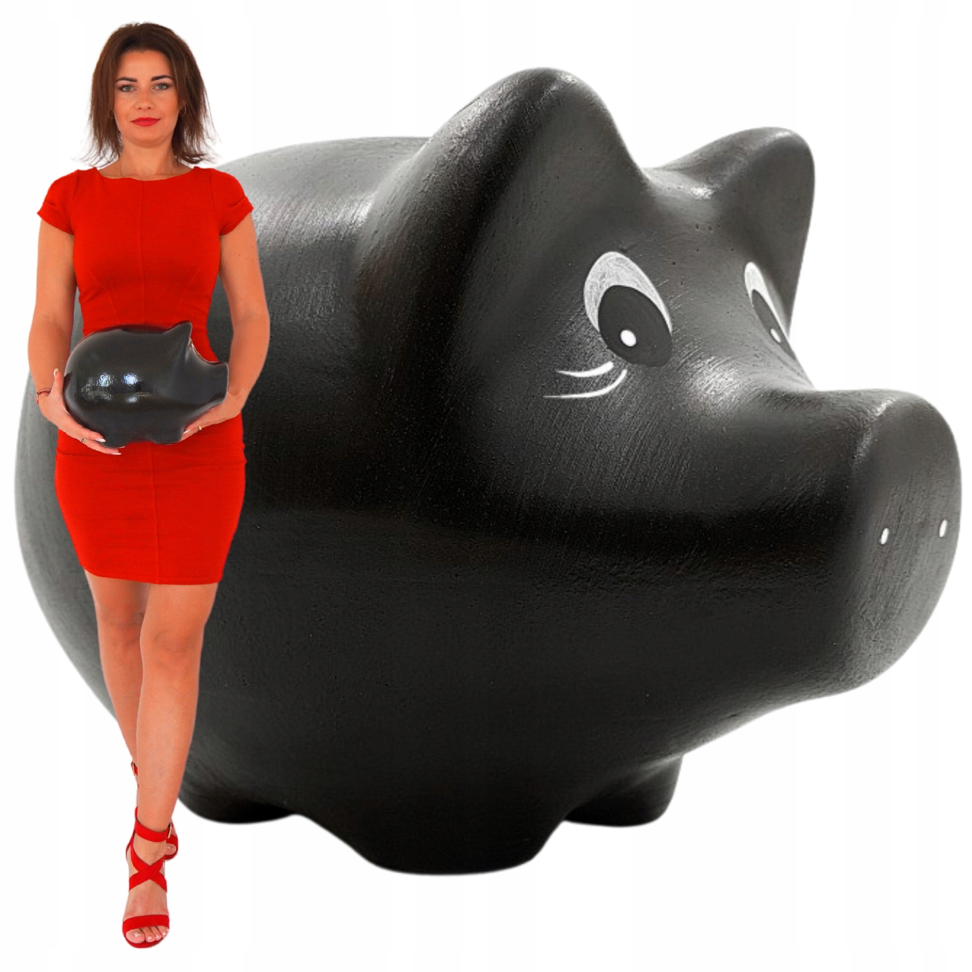 Pokladnička prasátko Černá velká XL keramická na rozbití prostorná Gigant