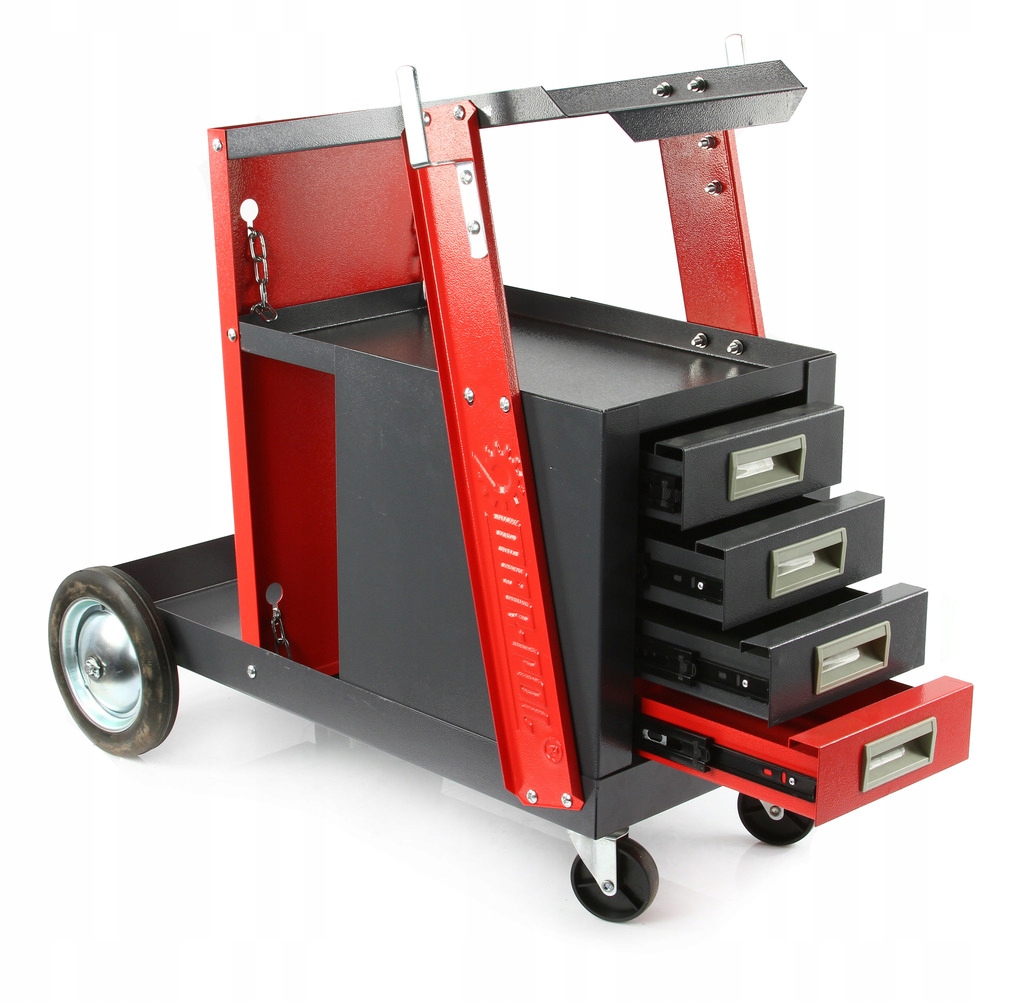 WÓZEK SPAWALNICZY DO SPAWARKI MIGOMATU Z PÓŁKĄ NA BUTLE 4 SZUFLADY