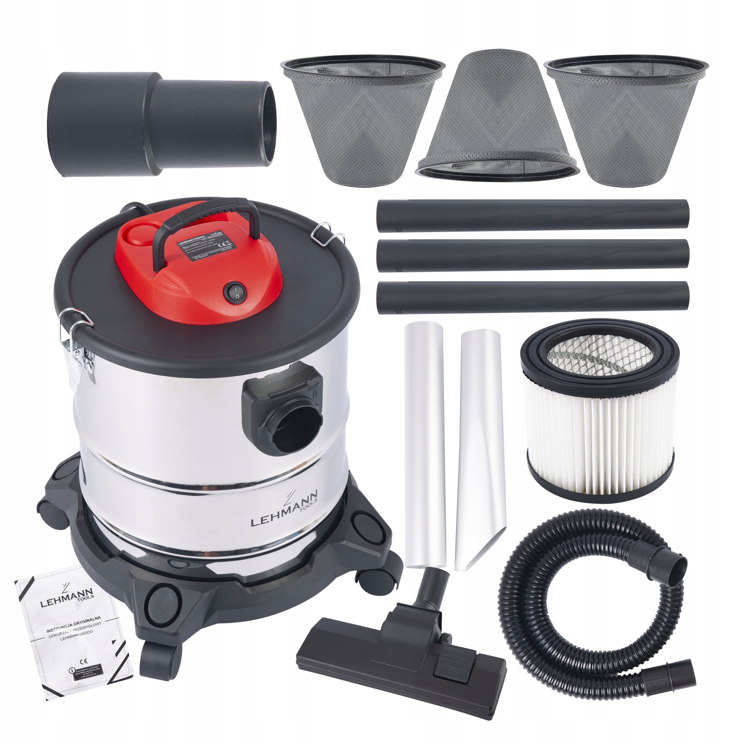 ODKURZACZ PRZEMYSŁOWY POPIOŁU GRUZU KOMINKA 2000W Marka Lehmann