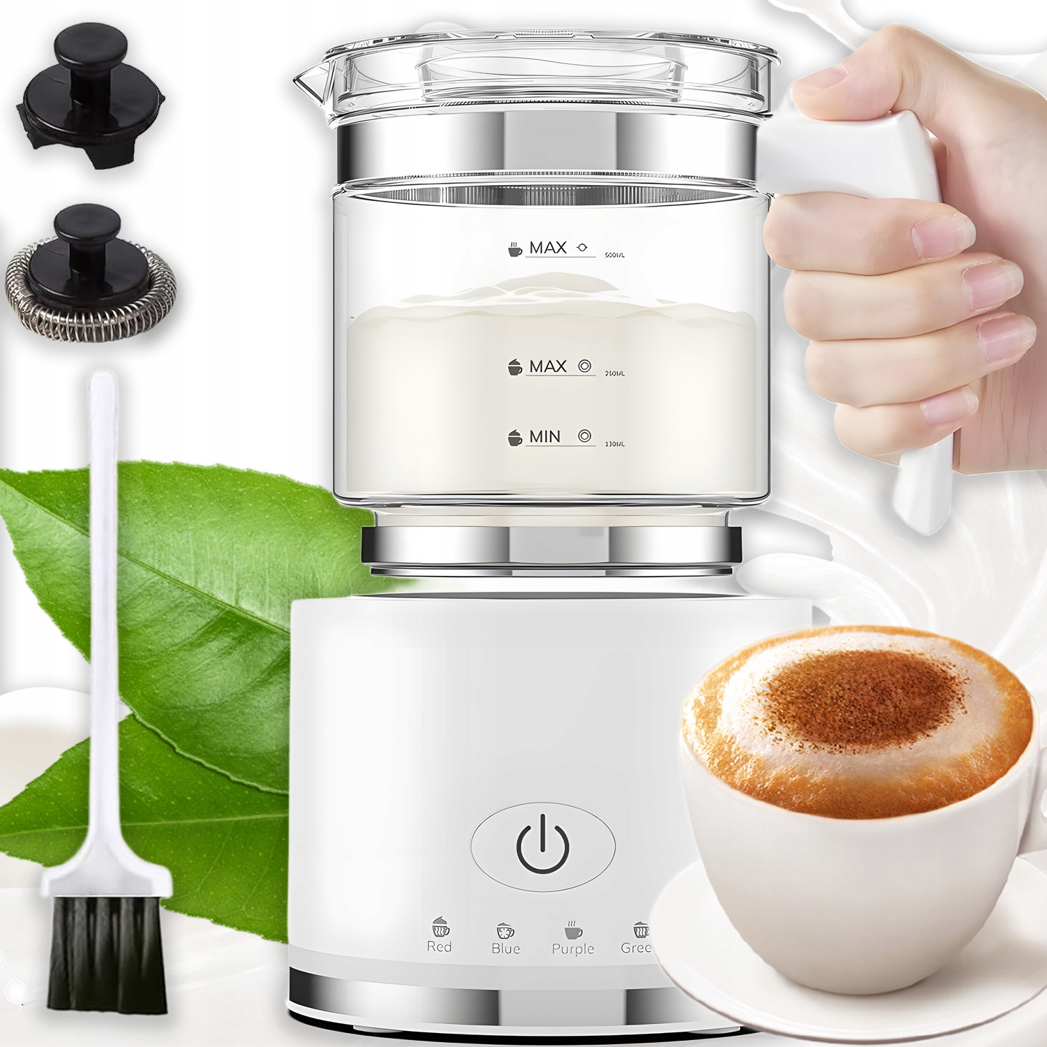 Elektrický Napěňovač Mléka 600 W, 4 Skleněné Režimy, Bezpečný V Myčce Nádobí