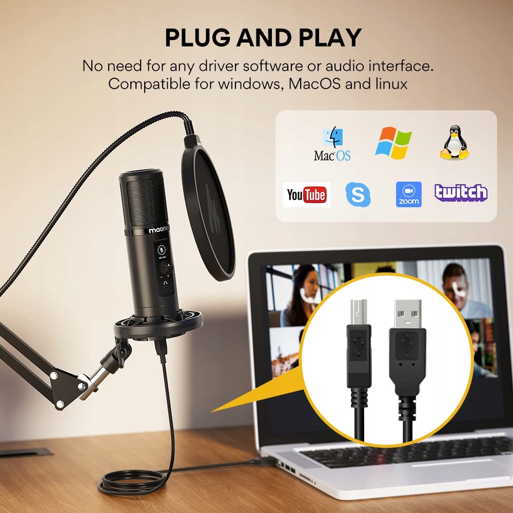 MAONO USB Mikrofon PC AU-PM422 do Podcastów, Gamingu i Streamingu — miniatura 7