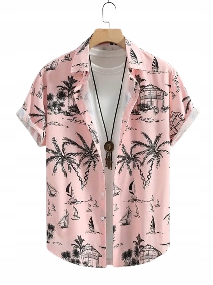 Pánská Růžová Havajská Košile Palmy Lodičky Pláž Léto Párty Dovolená 4XL