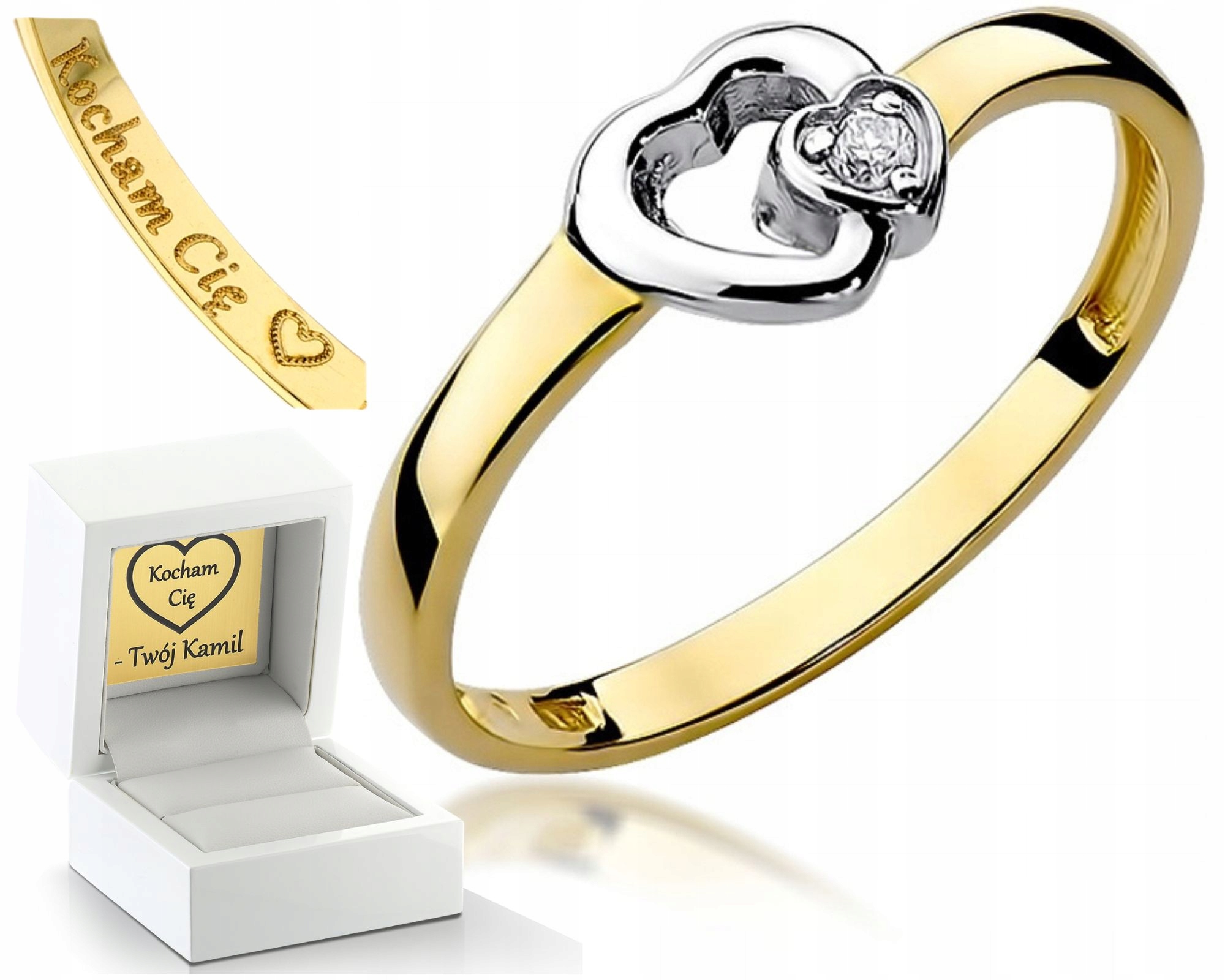 Zlatý Prstýnek S Briliantem 0,02 Ct Srdce 0,585