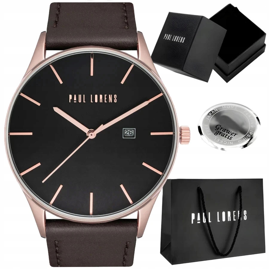 Pánské hodinky Paul Lorens Longio Hnědé kožené s datumovkou Gravírování