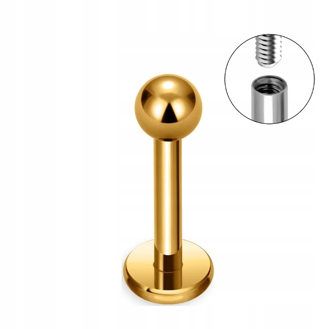 Tytanowy Kolczyk Labret z Kuleczką ZŁOTY PIERCING 1,2/8/3 mm